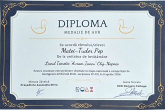 Elevul clujean Matei Pop, medalie de aur la Olimpiada de Inteligență Artificială ROAI și calificare în lotul național